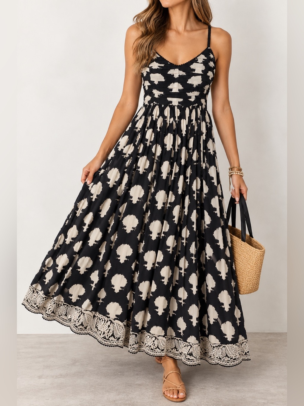 Payal Jain Black & Ivory Floral Maxi Dress SP – Embroidered Boho Indian Print